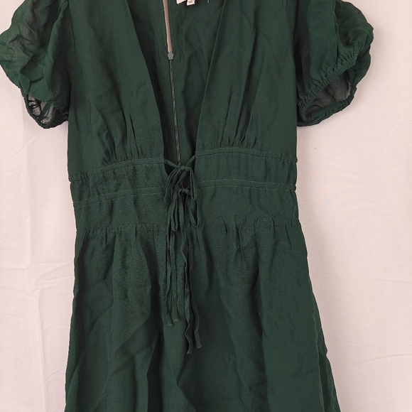 Reformation Grady Deep V Neck Puff Sleeves Mini Dress In Forest Size 4 Women's - Picture 5 of 11